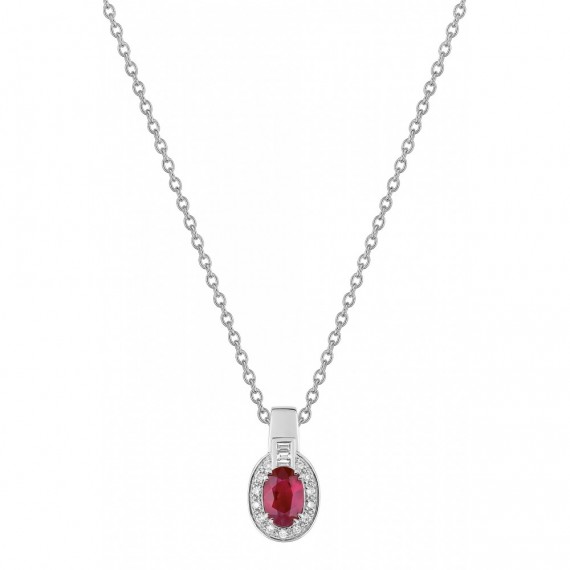 Collier BOMBAY or blanc 750 /°° diamants rubis 0,55 carat