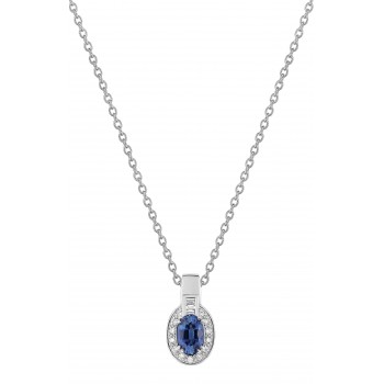 Collier BOMBAY or blanc 750 /°° diamants saphir bleu 0.64 carat