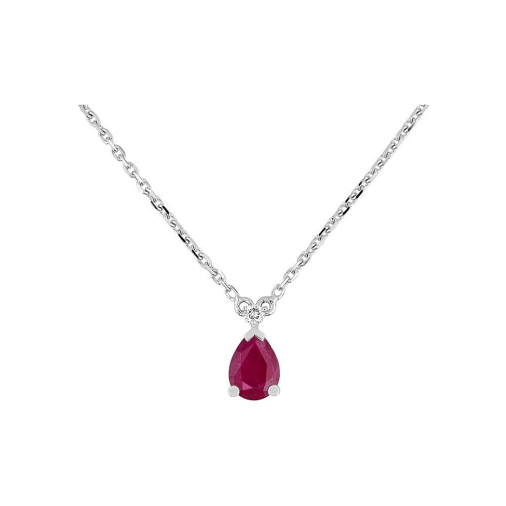 Collier CYAN or blanc 750 /°° diamant rubis poire 0.65 carat