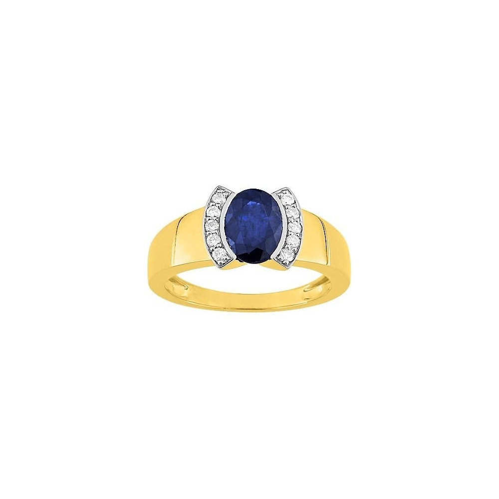 Bague BOSPHORE or jaune 750 /°° diamants saphir bleu 1.60 carat