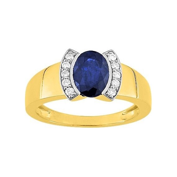 Bague BOSPHORE or jaune 750 /°° diamants saphir bleu 1.60 carat