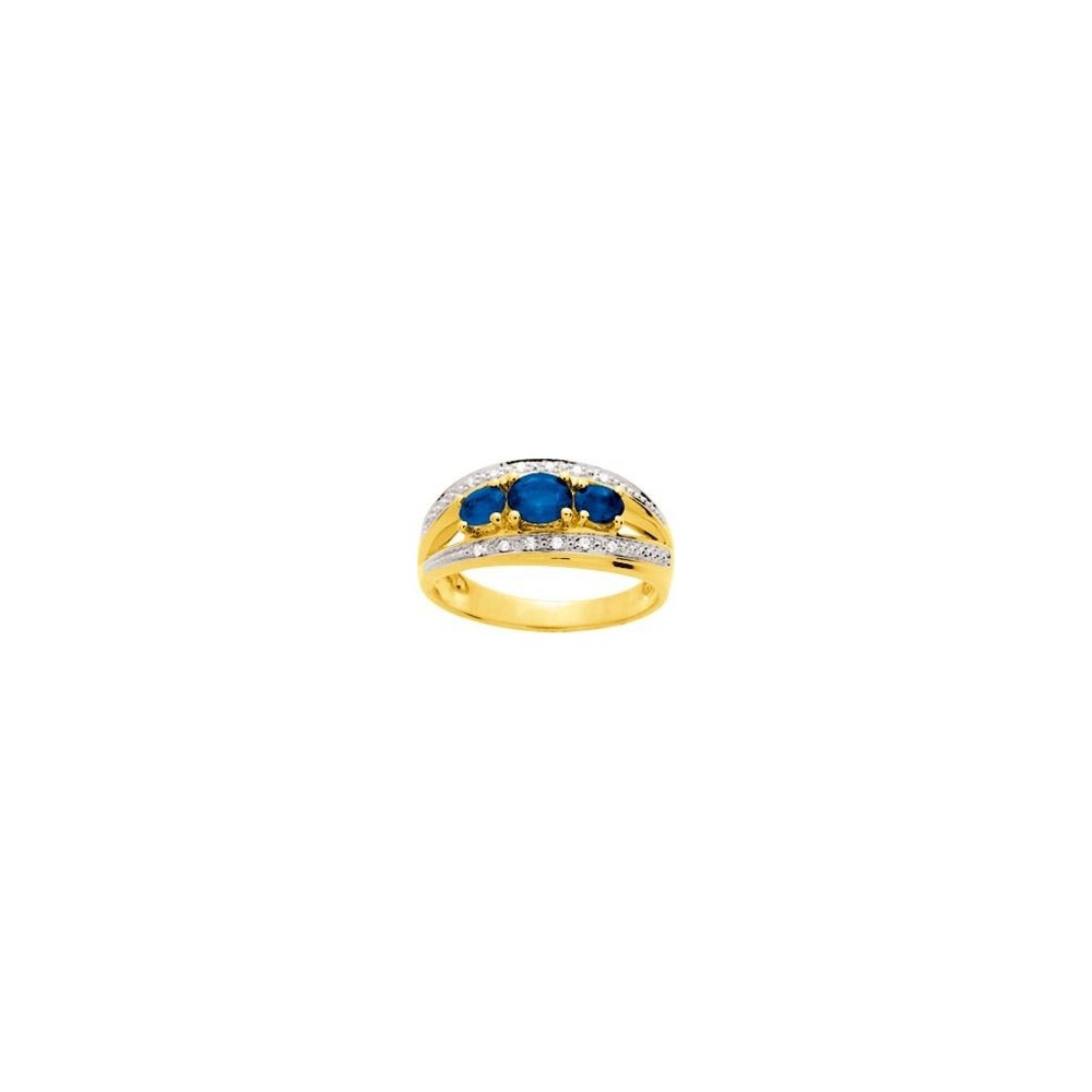 Bague SABARA or jaune 750 /°° diamants saphirs bleus 0.90 carat