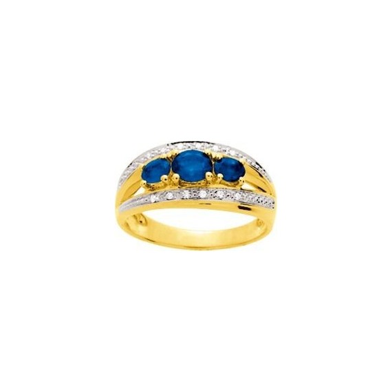 Bague SABARA or jaune 750 /°° diamants saphirs bleus 0.90 carat