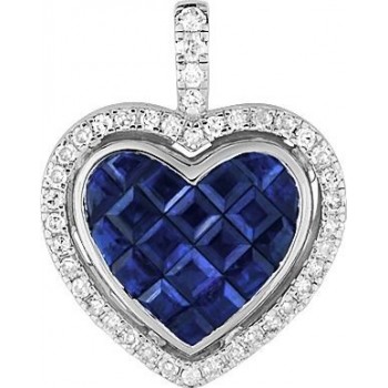 Pendentif ILLUSION or blanc 750 /°° diamants saphirs bleus 1,43 carat