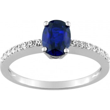 Bague CITY or blanc 750 /°° diamants saphir bleu 0,92 carat