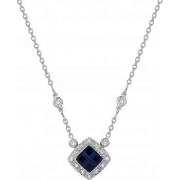 Collier FLAMME or blanc 750 /°° diamants saphirs bleus 0.76 carat