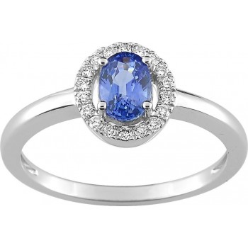 Bague FILEA or blanc 750 /°° diamants saphir bleu 0,70 carat
