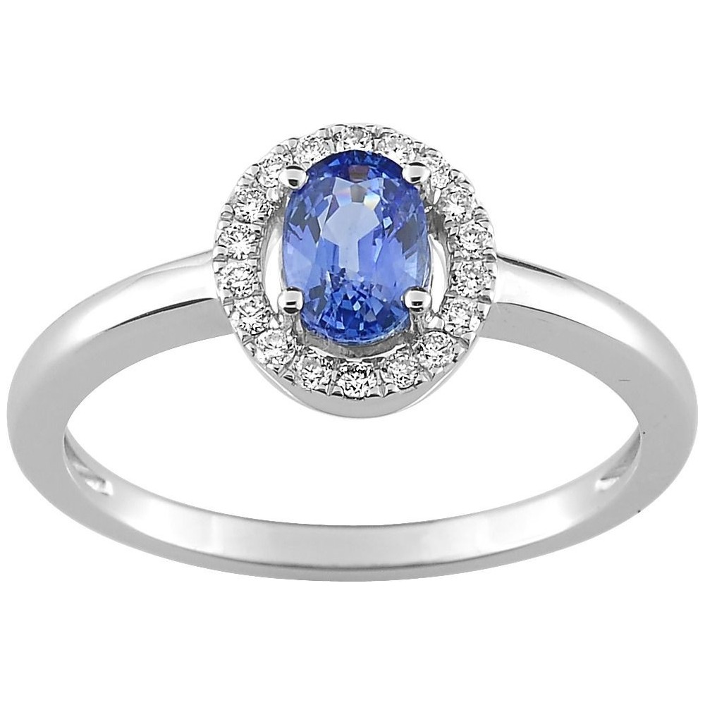 Bague FILEA or blanc 750 /°° diamants saphir bleu 0,70 carat