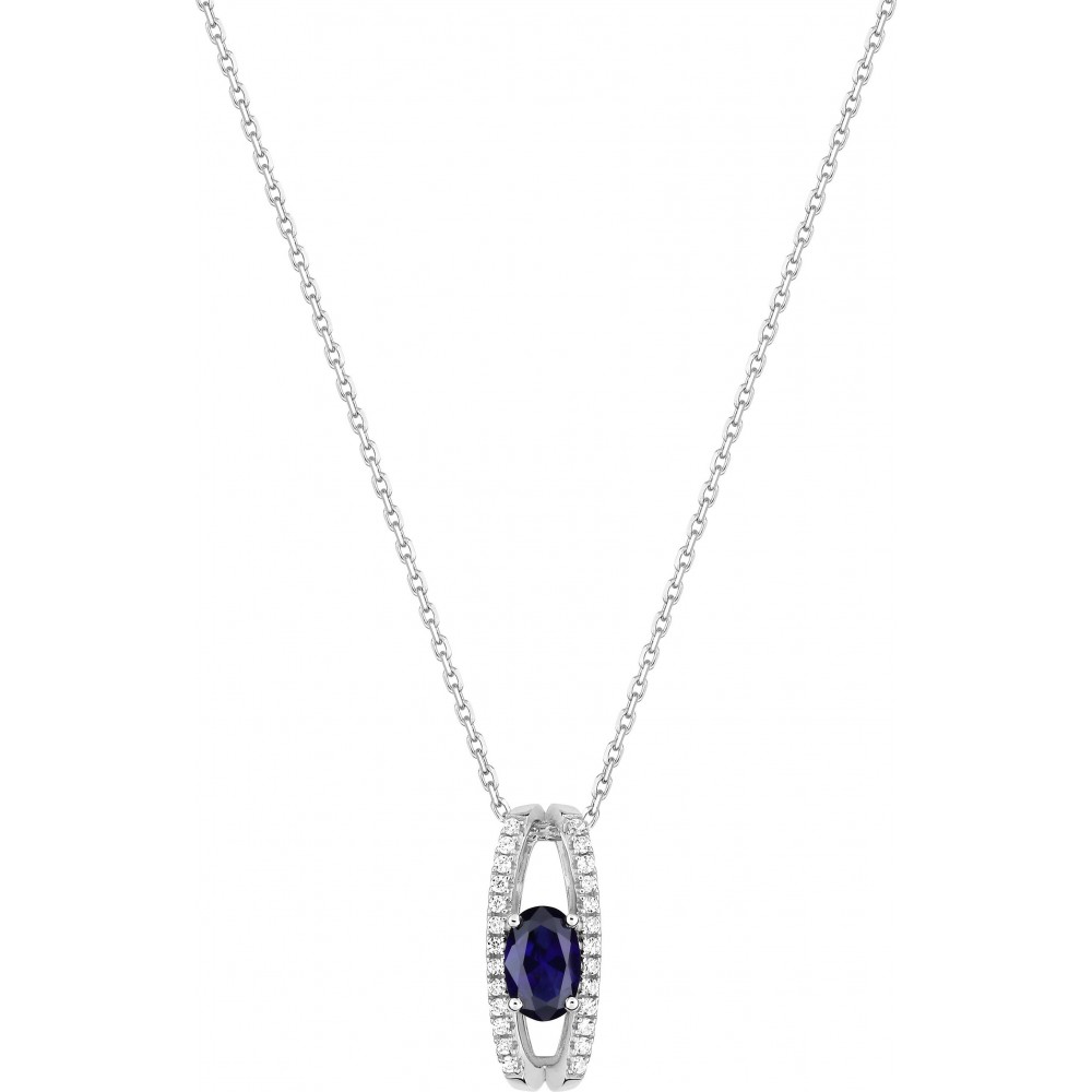 Collier VALOIS or blanc 750 /°° diamants saphir bleu