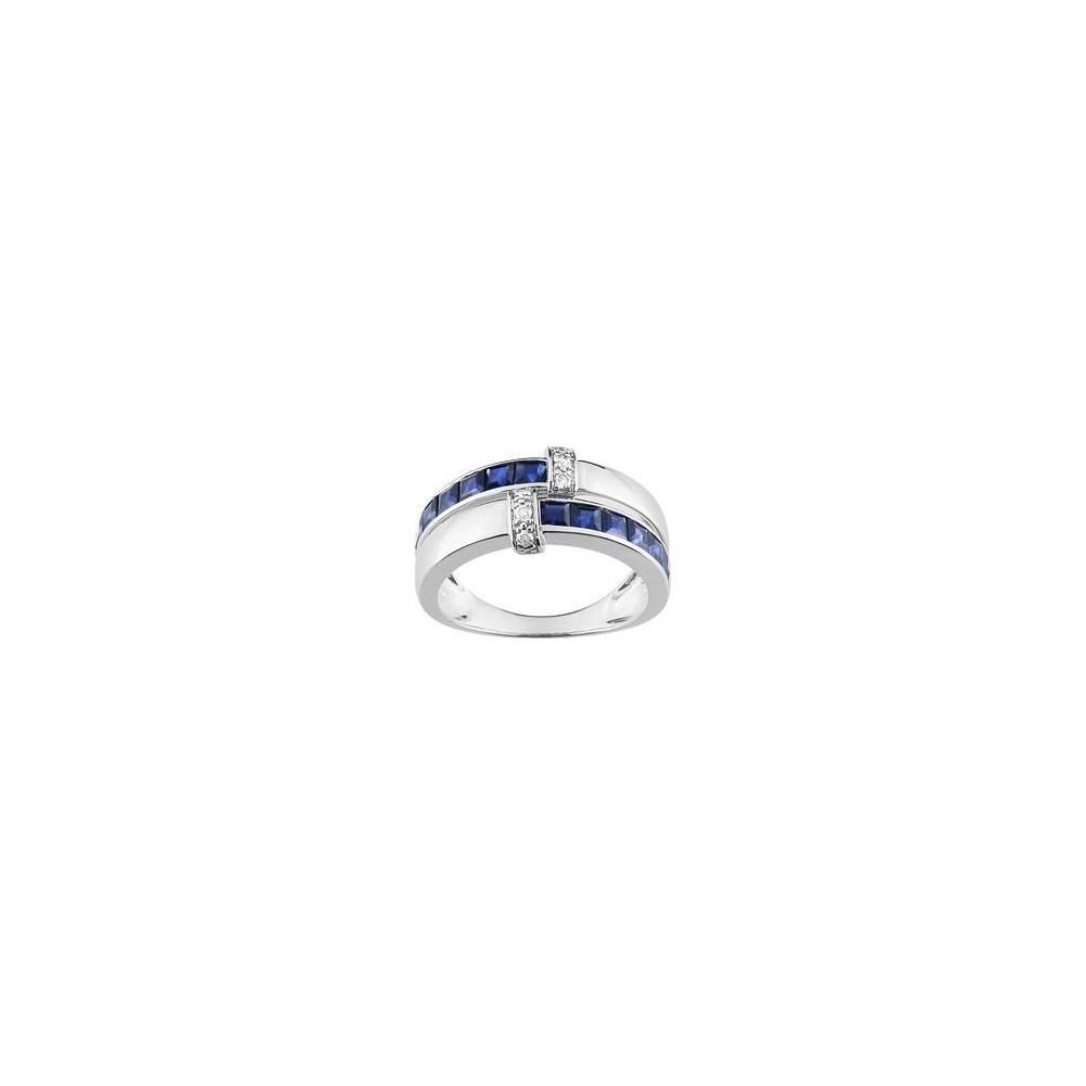 Bague CLEA  or blanc 750 /°° diamants saphirs bleus 1.58 carat