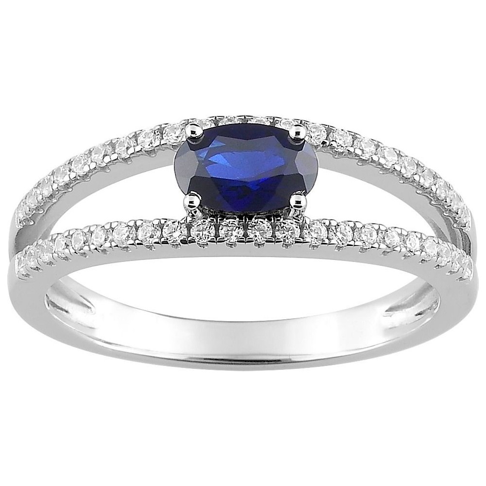 Bague GALANTE or blanc 750 /°° diamants saphir bleu