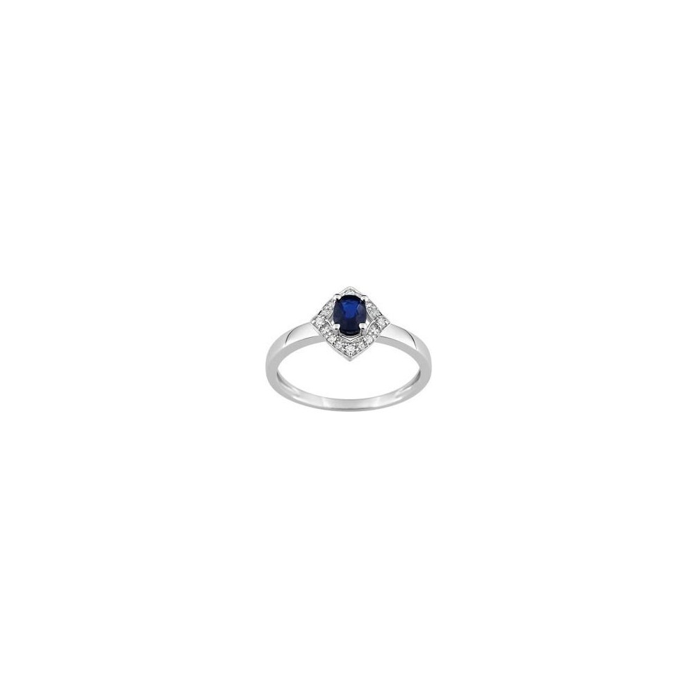 Bague LINA  or blanc 750 /°° diamants saphir bleu
