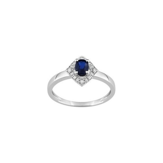 Bague LINA  or blanc 750 /°° diamants saphir bleu
