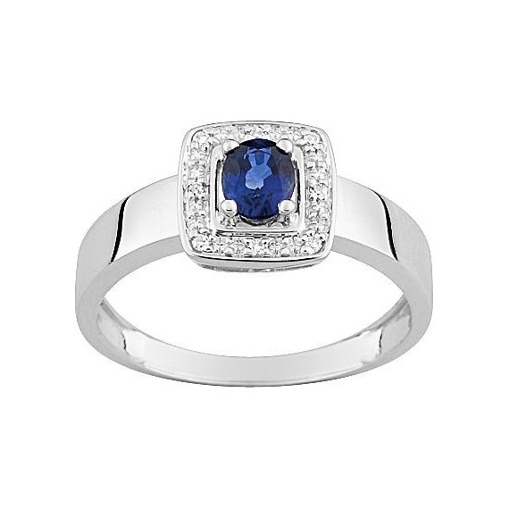 Bague ALLUREE or blanc 750 /°° diamants saphir bleu 0.47 carat