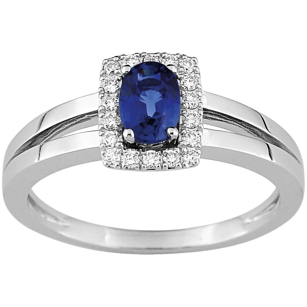 Bague LEGENDE or blanc 750 /°° diamants saphir bleu