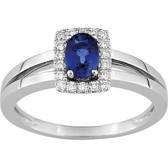 Bague LEGENDE or blanc 750 /°° diamants saphir bleu