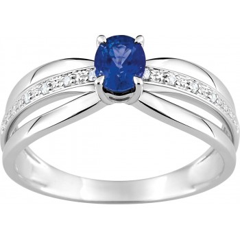 Bague PALEAS or blanc 750 /°° diamants saphir bleu