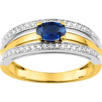 Bague JAFFA or jaune 750 /°° (18 carats) diamants saphir bleu