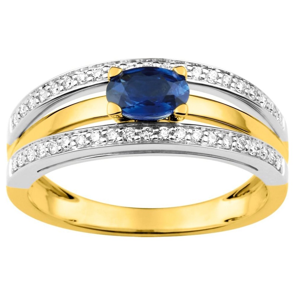 Bague JAFFA or jaune 750 /°° (18 carats) diamants saphir bleu