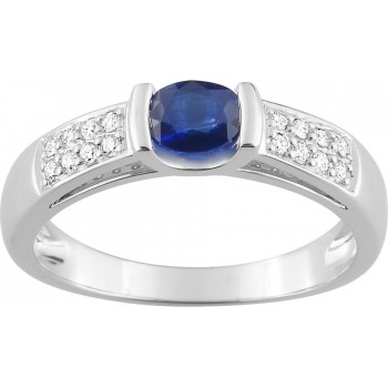 Bague PERLINA or blanc 750 /°° diamants saphir bleu