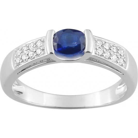 Bague PERLINA or blanc 750 /°° diamants saphir bleu