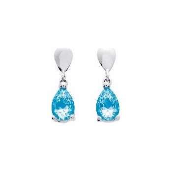 Boucles d'oreilles FLEURISE  pendants or blancs 750/°° topazes bleues
