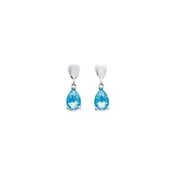 Boucles d'oreilles FLEURISE  pendants or blancs 750/°° topazes bleues