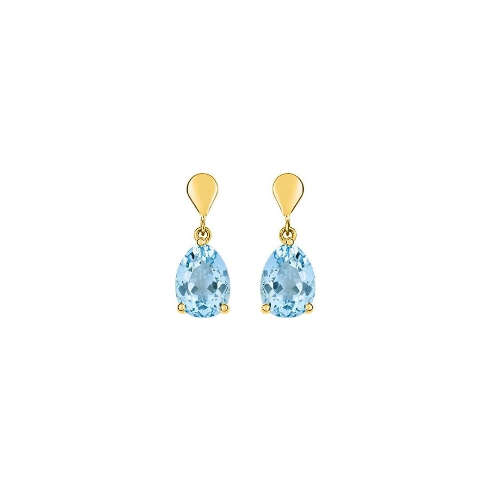 Boucles d'oreilles FLEURISE or jaune 750 /°° topazes bleues 2.60 carats