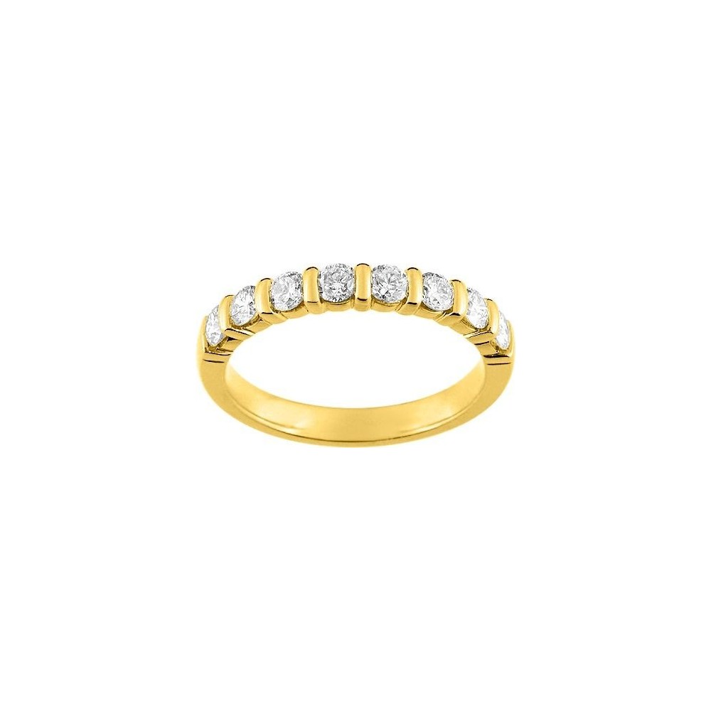 Demi-alliance BARETTE or jaune 750 /°° diamants 0,65 carat