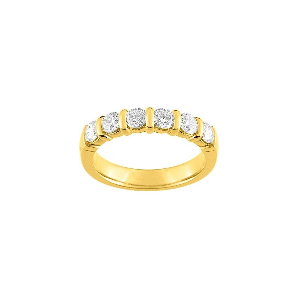 Demi-alliance BARETTE or jaune 750 /°° diamants 1 carat