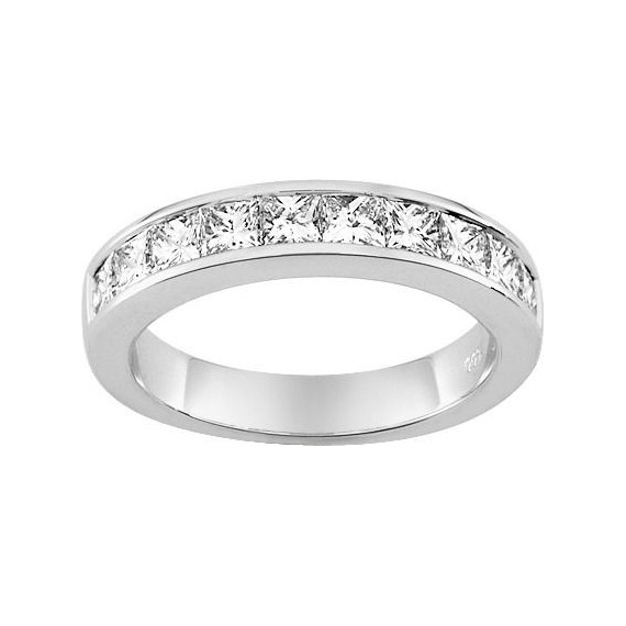 Demi-alliance PRINCESSE or blanc 750 /°° diamants 1 carat