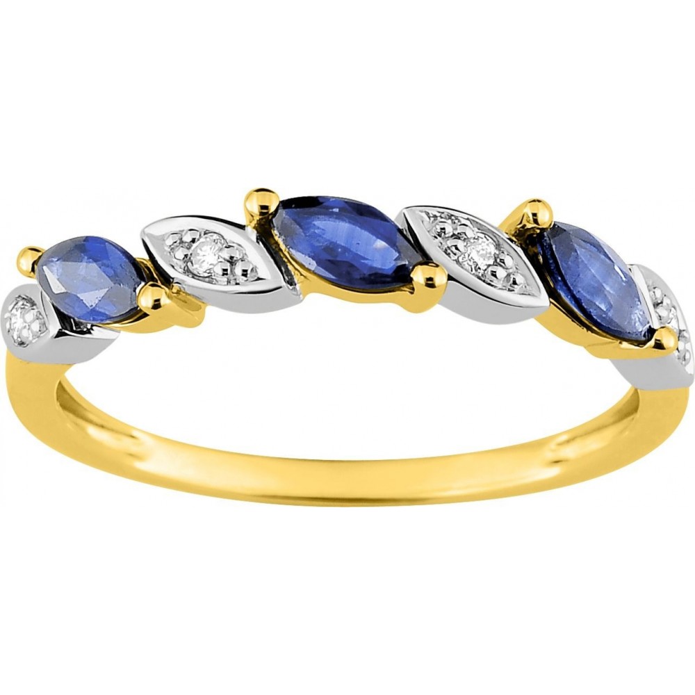 Bague ROSEAU or jaune 750 /°° diamants saphirs bleus