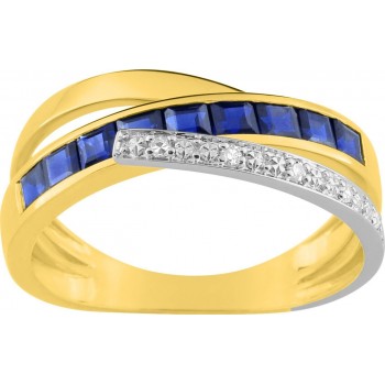 Bague OHIO or jaune or blanc 750 /°° diamants saphirs bleus