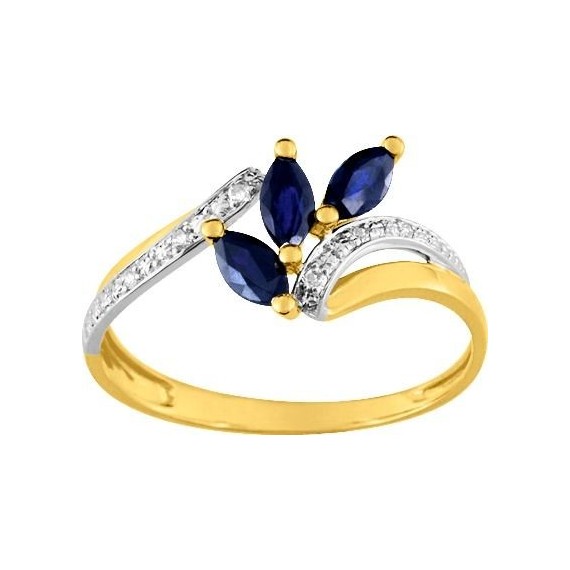 Bague ALIZEE or jaune 750 /°° diamants saphirs bleus