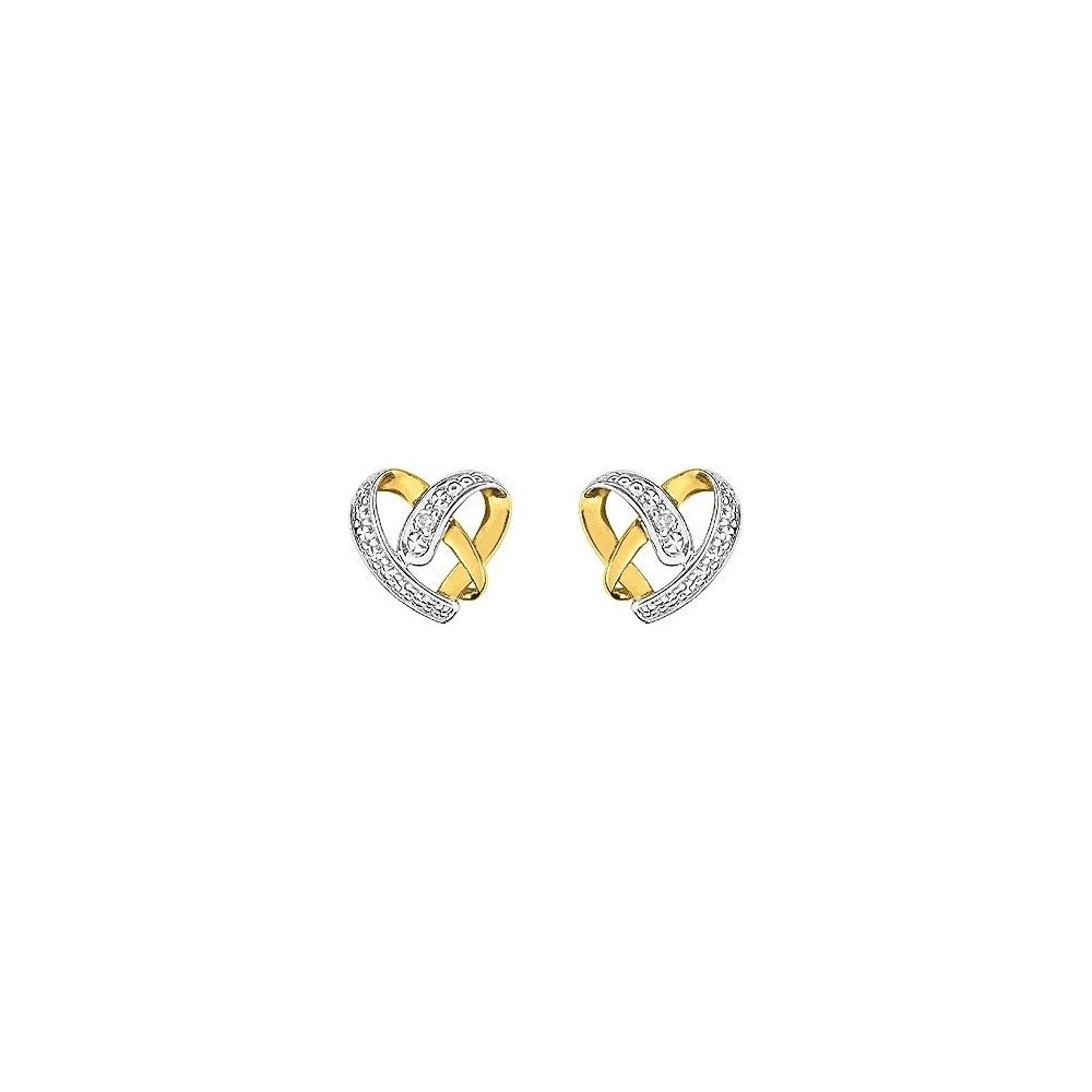 Boucles d'oreilles CANARI or jaune or blanc 750 /°° diamants 0,01 carat