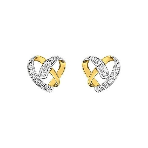 Boucles d'oreilles CANARI or jaune or blanc 750 /°° diamants 0,01 carat