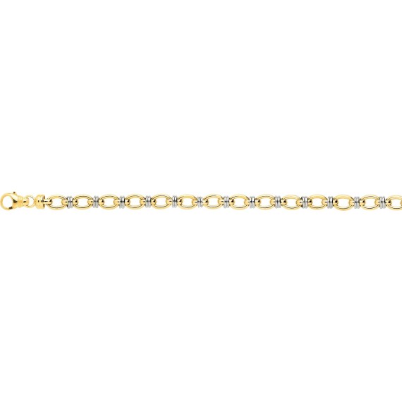 Bracelet GILDA or jaune or blanc 750/°° mailles ovales fantaisie largeur 6 mm
