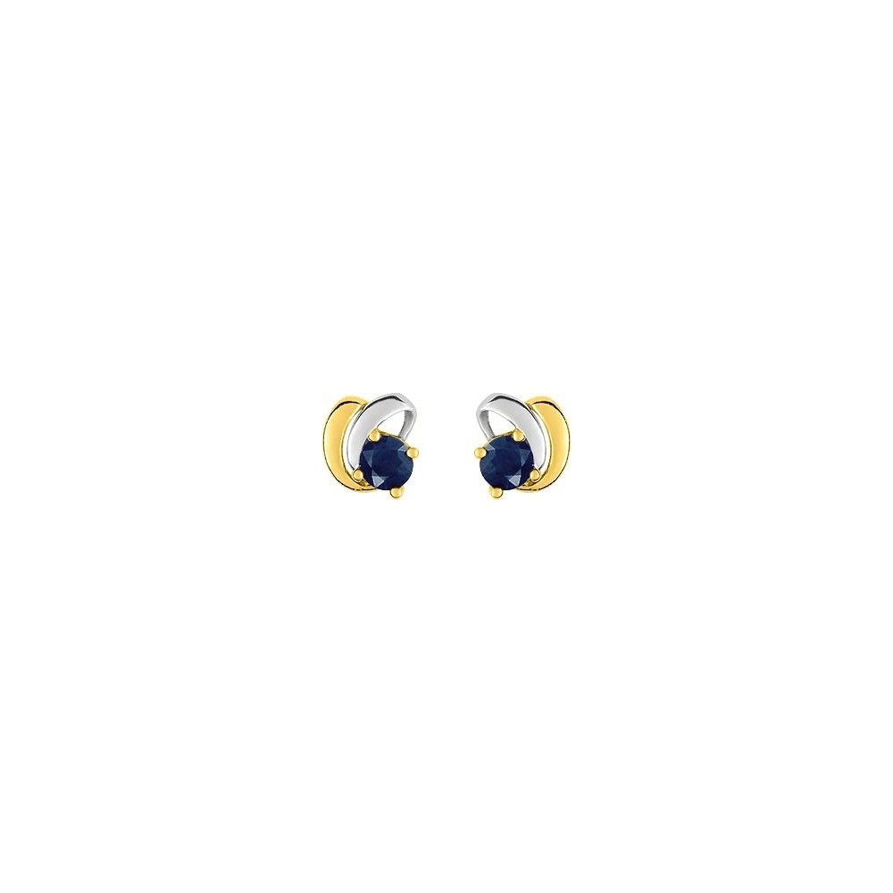 Boucles d'oreiles RIOLO or jaune or blanc 750 /°° saphirs bleus 0.32 carat