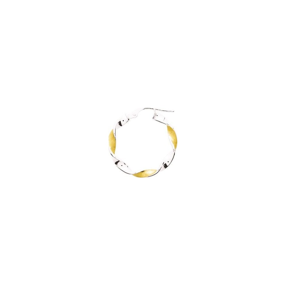 Créoles TERRASINI or jaune or blanc 750 /°° fil vrillé 3mm diamètre 15 mm