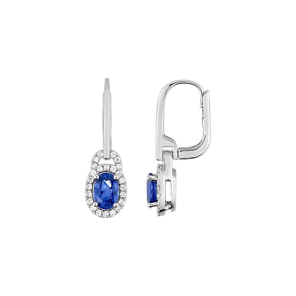 Boucles d'oreilles CHIMERE or blanc 750 /°° diamants saphirs bleus 1,40 carat