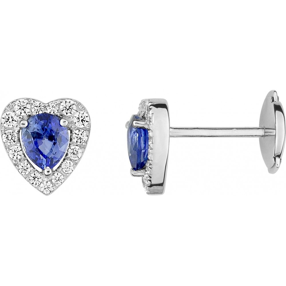 Boucles d'oreilles BEGUIN or blanc 750 /°° diamants saphirs bleus 1 carat