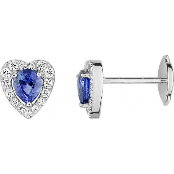 Boucles d'oreilles BEGUIN or blanc 750 /°° diamants saphirs bleus 1 carat