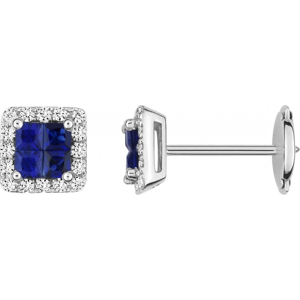 Boucles d'oreilles EXQUISE or blanc 750 /°° diamants saphirs bleus 0,69 carat