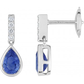 Boucles d'oreilles ANGEL or blanc 750 /°° diamants saphirs bleus 1.20 carat