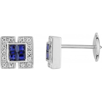 Boucles d'oreilles SUZERAINE or blanc 750 /°° diamants saphirs bleus 0,54 carat