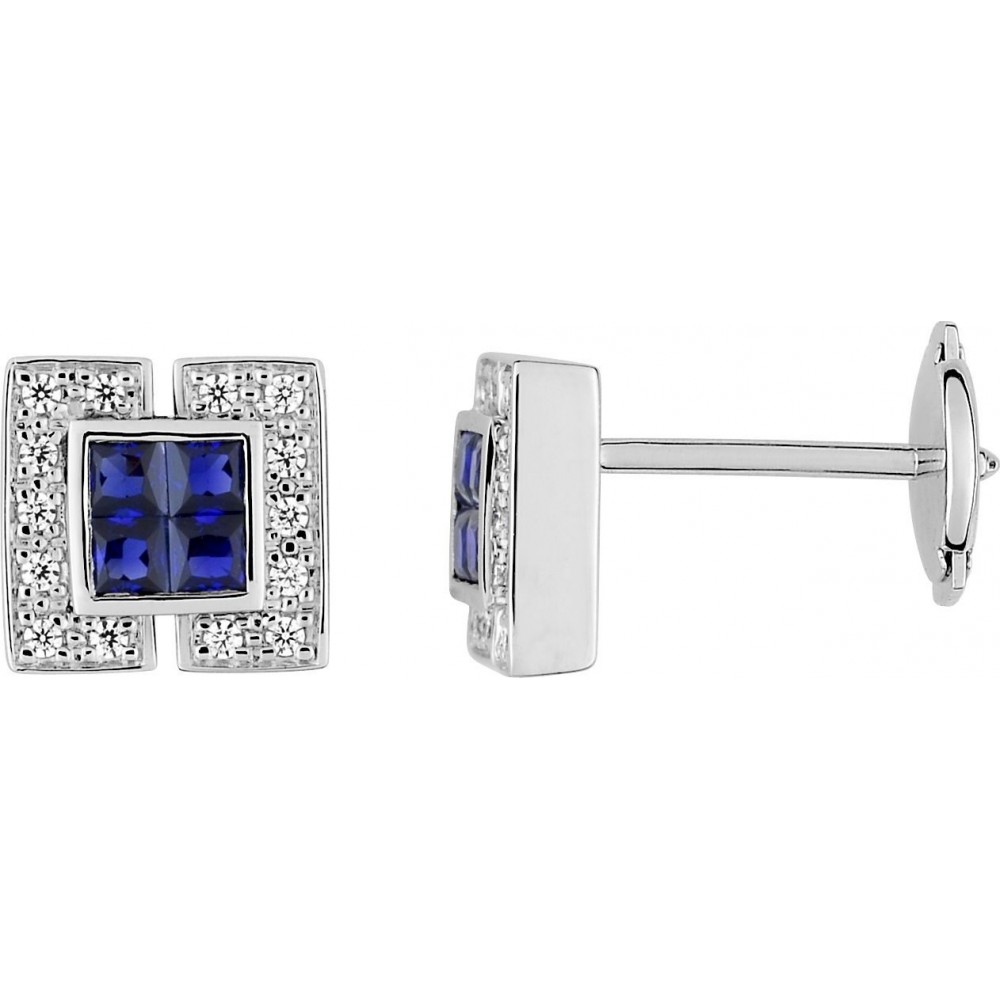 Boucles d'oreilles SUZERAINE or blanc 750 /°° diamants saphirs bleus 0,54 carat