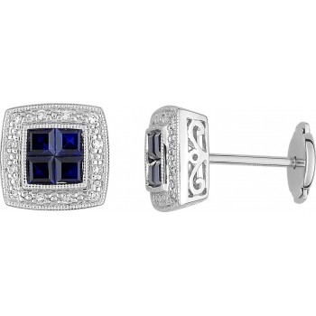 Boucles d'oreilles ETERNELLE or blanc 750 /°° diamants saphirs bleus 1 carat