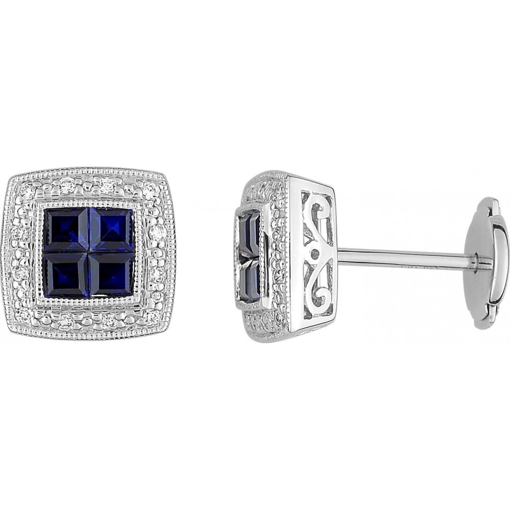 Boucles d'oreilles ETERNELLE or blanc 750 /°° diamants saphirs bleus 1 carat