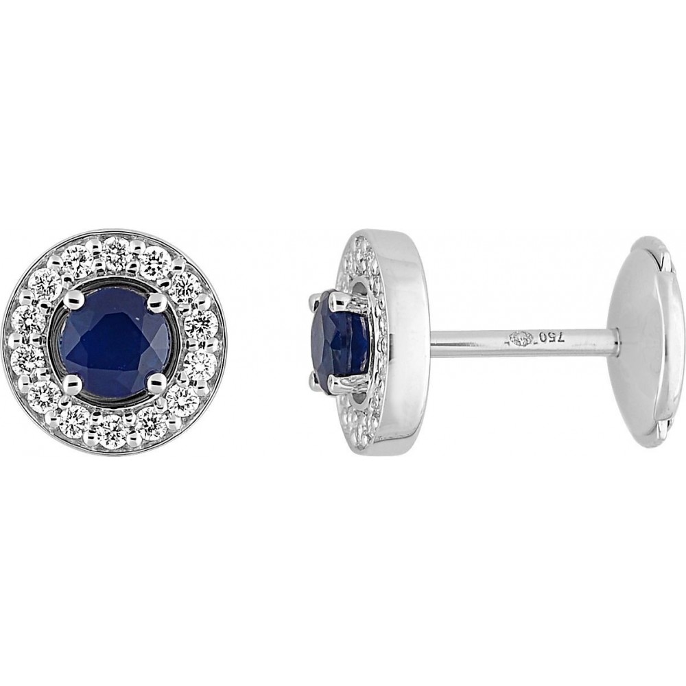 Boucles d'oreilles ANTARES or blanc 750 /°° diamants saphirs bleus