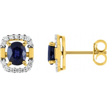 Boucles d'oreilles ROITELET or jaune 750 /°° diamants saphirs bleus 0.95 carat